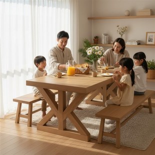 桌子客厅餐桌现代简约长方形吃饭桌2025新款原木风餐桌椅组合