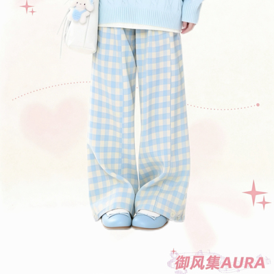 AURA奶蓝格宽松显瘦阔腿裤女