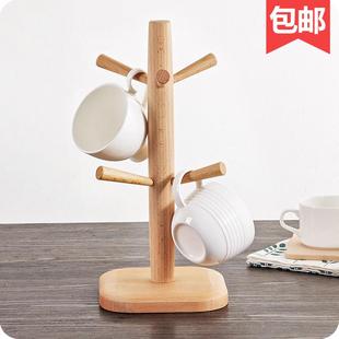 榉木杯架实木放杯子架家用茶杯D倒挂水杯挂架马克杯收纳置物 日式