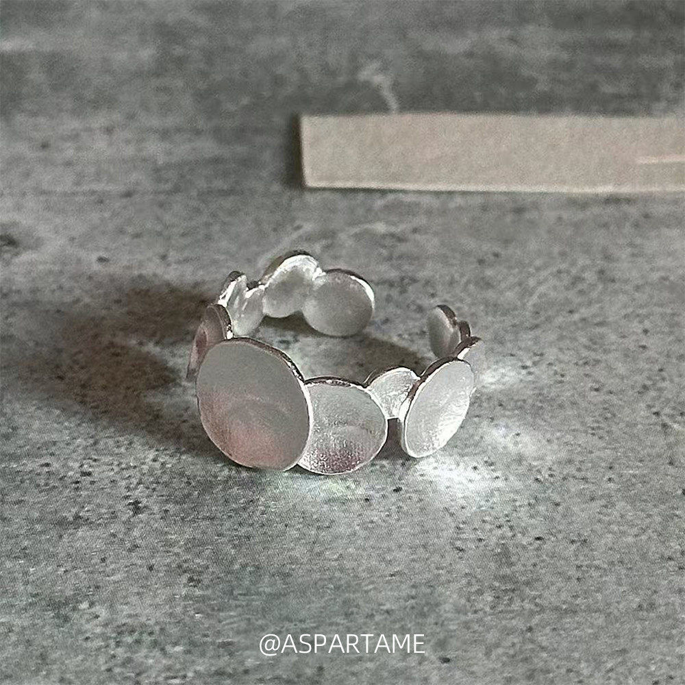 S925纯银复古冷淡风银色肌理圆片戒指女简约百搭指环高级感食指戒