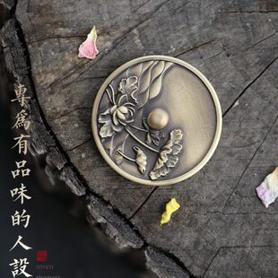 荷花雕刻纯铜灰压香炉香铲家用打香篆拓香配件香道香器香灰压工具