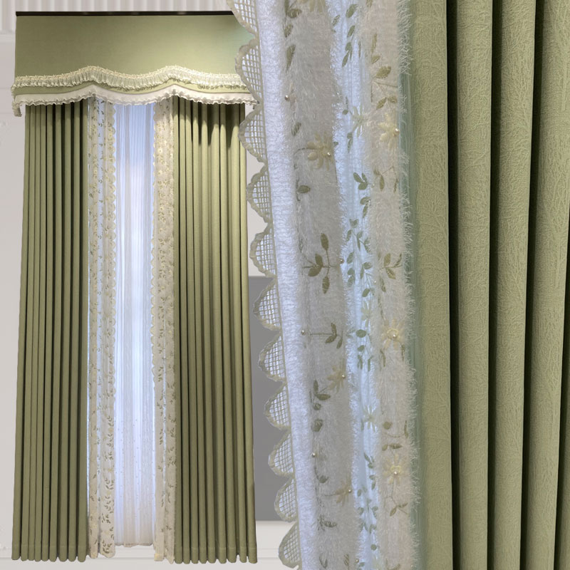 轻奢法式现代风格牛油果绿窗帘小清新iHns风抹茶色雪尼尔卧室定制
