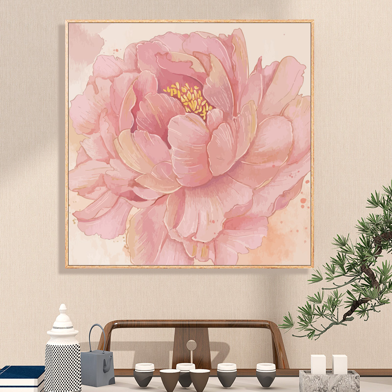 中国风牡丹花卉数字油画diy填充色手工新中式荷花丙烯装饰画图片