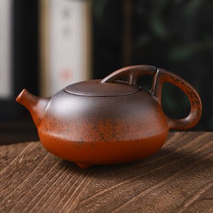 紫砂壶朱泥红泥泼墨柴烧窑变陶瓷过滤茶壶功夫茶壶家用泡茶器