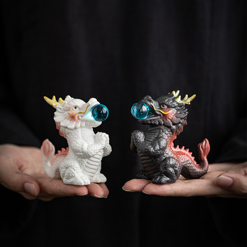 创意陶瓷祥龙戏珠招财茶宠摆件生肖龙茶道配件茶台茶玩装饰吉祥物