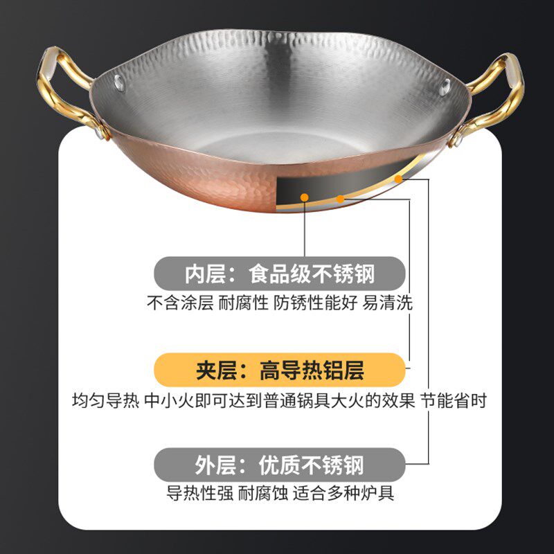 304不锈钢锤纹酸菜鱼盆海鲜锅商用水煮鱼锅家用火锅电磁炉专用锅