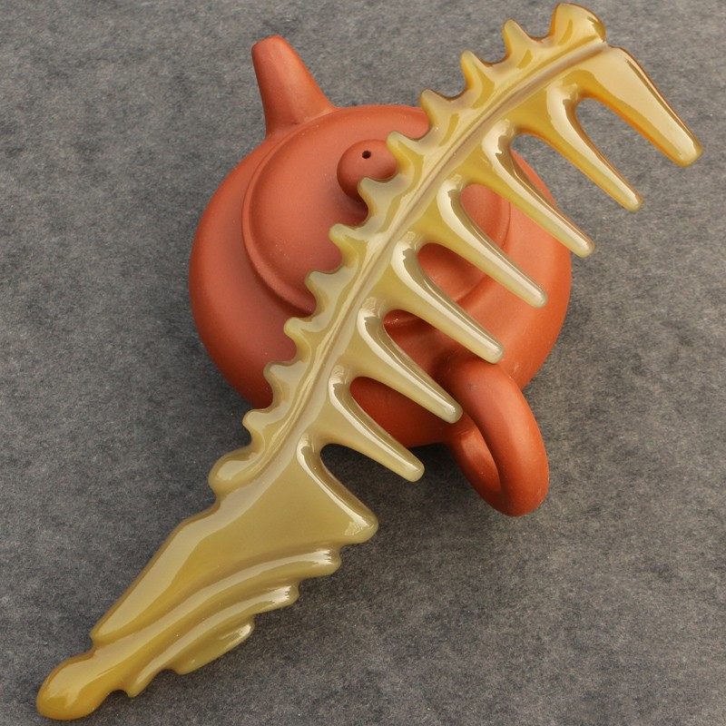 天然牦牛角按摩保健梳 粗大齿卷烫发梳 防静电雕花梳 长20~21厘米