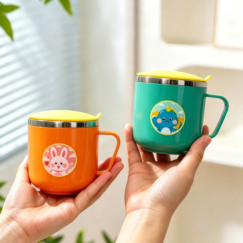 儿童杯子304不锈钢家用宝宝喝水杯敞口杯幼儿园水杯刻度牛奶杯子