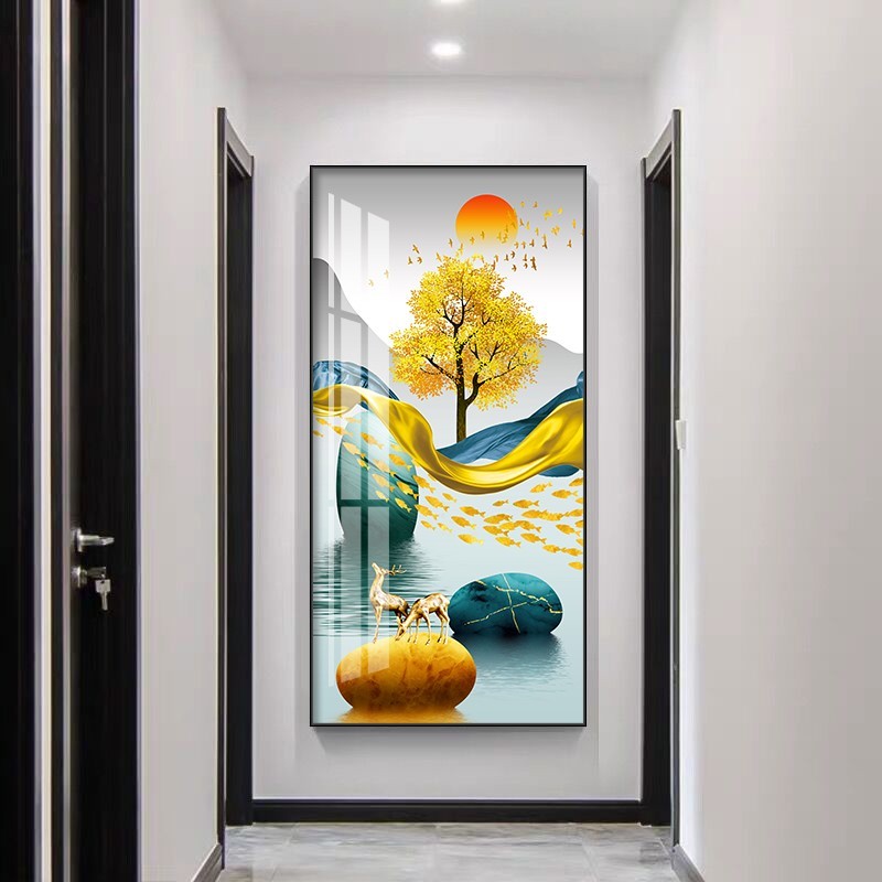 玄关画现代简约入户玄关墙壁画走廊过道竖版钻石挂画