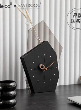 e钟表0座钟客厅家用台式家居饰品干花艺术装饰