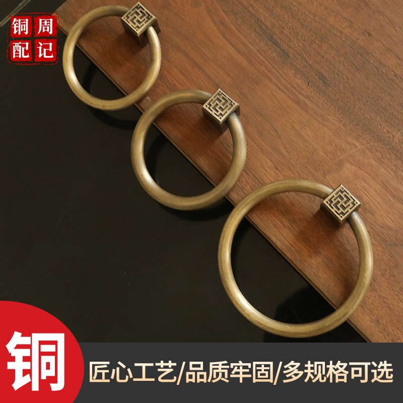中式仿古大门纯铜圆环拉手老式门环复古实木门钹铜圆环兽头门把手