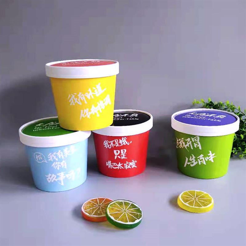 圆形650ml一次性餐盒牛皮纸粥桶外卖汤碗甜品炒酸奶粥打包盒带盖