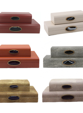 现代新中式样板房梳妆台衣帽间装饰收纳盒皮质烤漆首饰盒