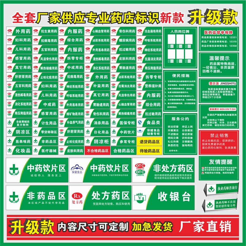 药品分类牌药店分类医院药店标识药房标识牌标贴标签认证全