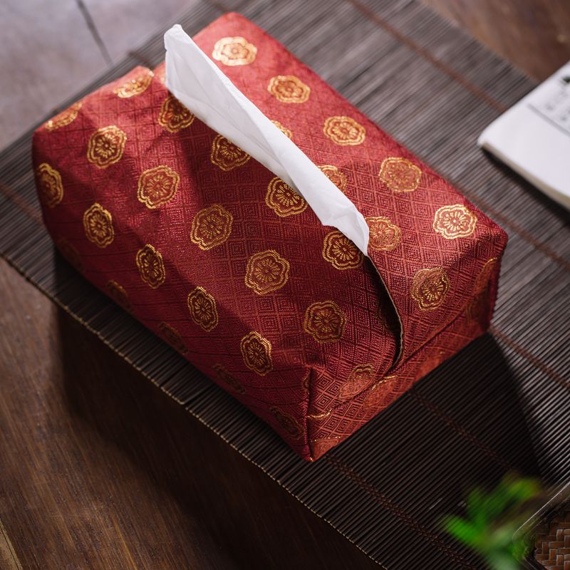 中式 手作云锦纸巾盒纸巾收纳袋车载布艺纸巾 茶道零配生活美