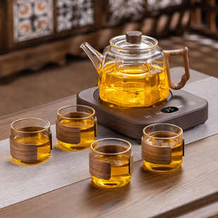 煮茶过滤泡茶壶器茶具 玻璃小型煮茶壶加厚耐高温家用小黑晶炉套装