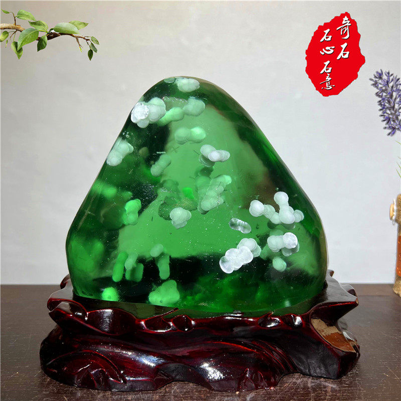 天然乌拉圭绿晶原石原矿奇石观赏石玉石头家居玄关
