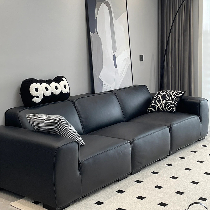 大黑牛磨砂猫抓皮艺沙发客厅现代豆腐块直排三人意式极简乳胶