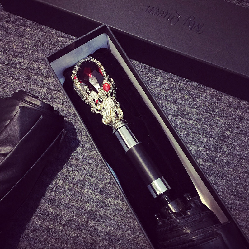 潮牌红宝石晶黑胶伞晒太阳伞遮阳伞韩国小黑伞女两用雨伞折叠