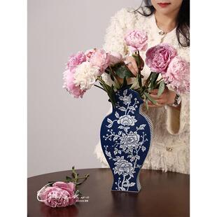契阔家居覆古富贵婀娜景德镇青花瓷双面陶瓷花瓶新中式客厅摆件