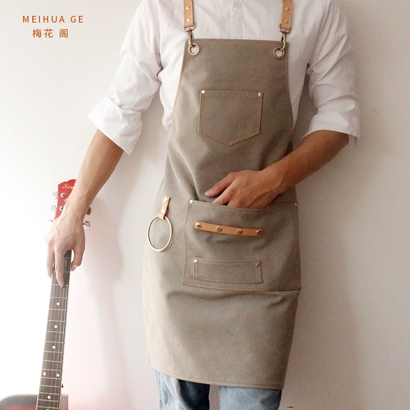 中餐厅同款围裙咖啡师定制logo奶茶蛋糕理发店工作服夏季高级帆布