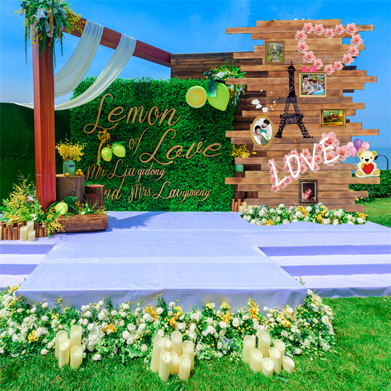 定制木质背景墙草坪婚礼道具签到区摆件实木照片墙屏风隔断装饰品