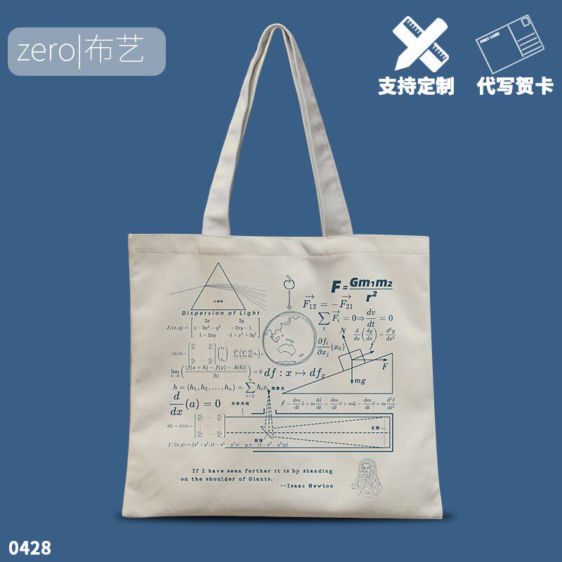 很便携的帆布包单肩牛顿物理三大定律微积分手提布袋学院风作业袋