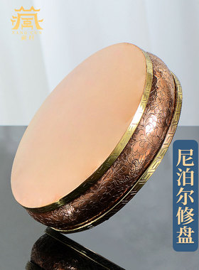 尼泊尔手工曼扎盘修盘八吉祥精雕花铜曼茶罗盘曼扎底盘曼达盘摆件