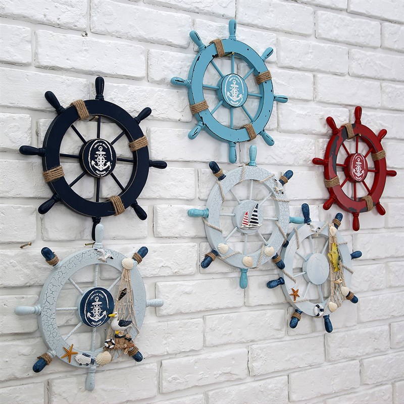 欧式地中海墙面船舵装饰品挂件餐厅挂饰墙饰复古客厅酒吧壁挂壁饰