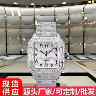 流行欧美嘻哈工厂热销镶嵌VVS莫桑石高档不锈钢机械机芯手表