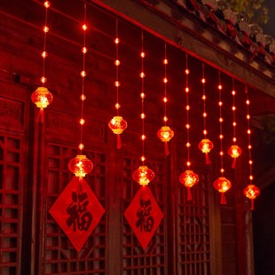 饰灯家用过年布置春节led彩灯闪灯户W外灯笼窗帘灯 新年大红灯笼装