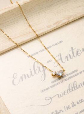 新款简约钛钢水滴锆石项链女圆钻不掉色18k金小众设计几何锁骨链