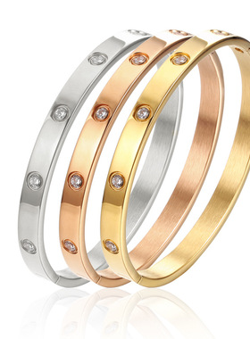 欧美时尚简约钛钢镀18k金手镯