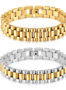 椭圆精钢实心钛钢手表链带手链男女通用金色银色时尚百搭