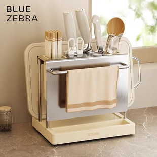 厨房304不锈钢刀架筷子刀具一体多功能置物架菜刀砧板台面收纳架