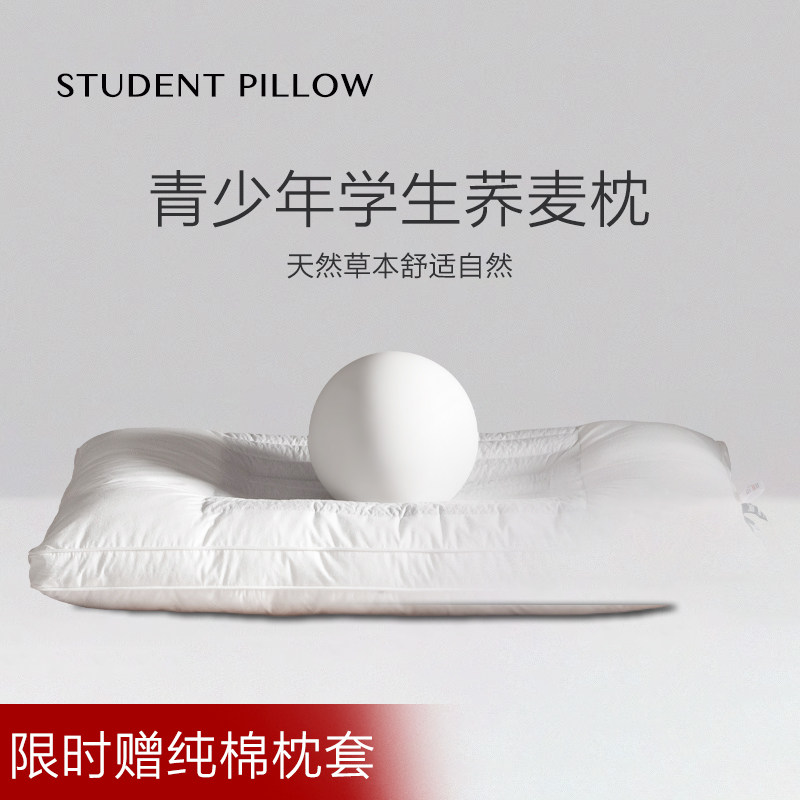 青少年专用荞麦皮壳枕头护颈椎助睡眠单人一祇装枕头套和枕芯一套