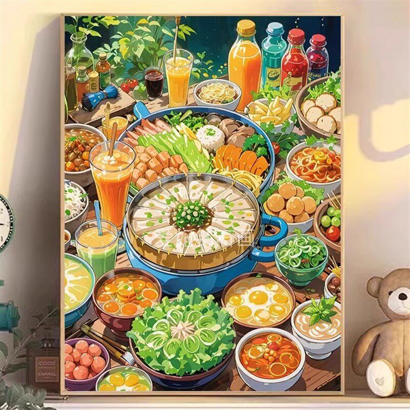 方钻满钻钻石画钻石绣手工贴钻十字绣钻食物美食盛宴