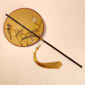 宋梅竹双雀图复古腰扇可旋转折叠卷曲宋锦包边紫竹长柄定