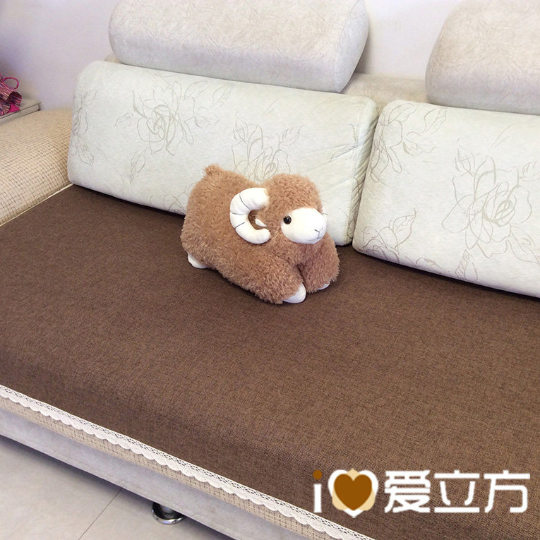 定棉麻沙发垫布艺坐垫四季通用褐色加厚滑亚麻沙发巾