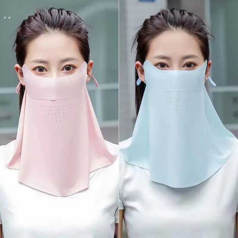 无痕冰丝防晒面罩口罩夏面纱抗UV透气护颈遮阳遮全脸开车脸罩