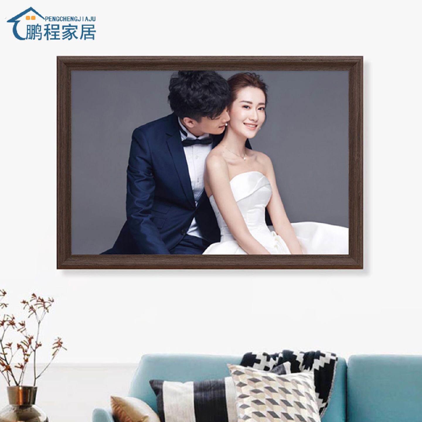 实木婚纱照相框定制挂墙卧室高级36寸做成大尺寸加洗情侣结婚照片
