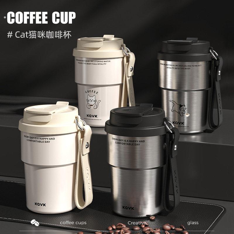 简约不锈钢咖啡杯男生新款办公室保温杯可携式吸管杯大容量水杯杯