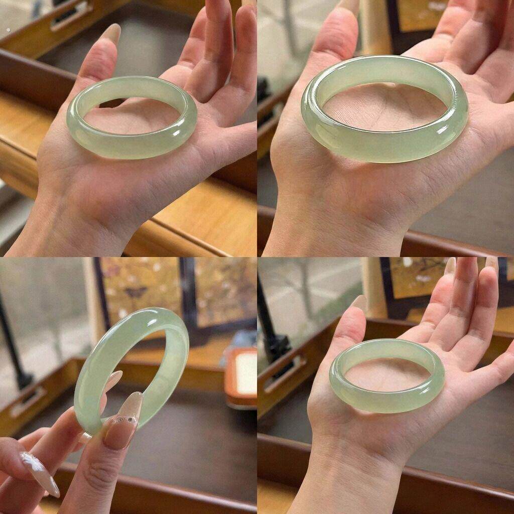 天然东陵玉手镯菠菜绿东陵玉手镯气质女款玉石百搭玉镯精美送妈妈