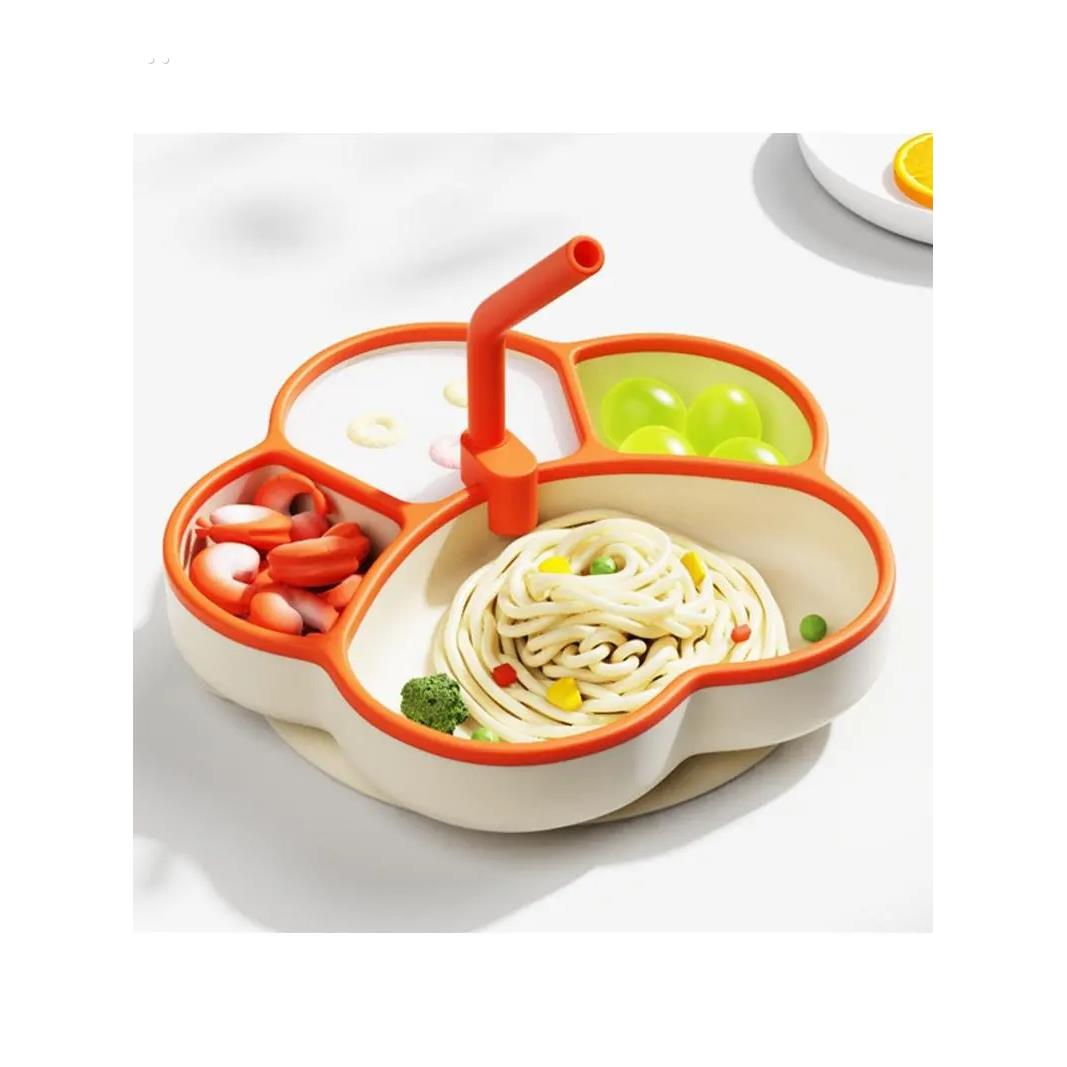 宝宝餐盘吸盘分格盘婴儿硅胶吸管辅食碗吃饭训练勺子儿童餐具套装
