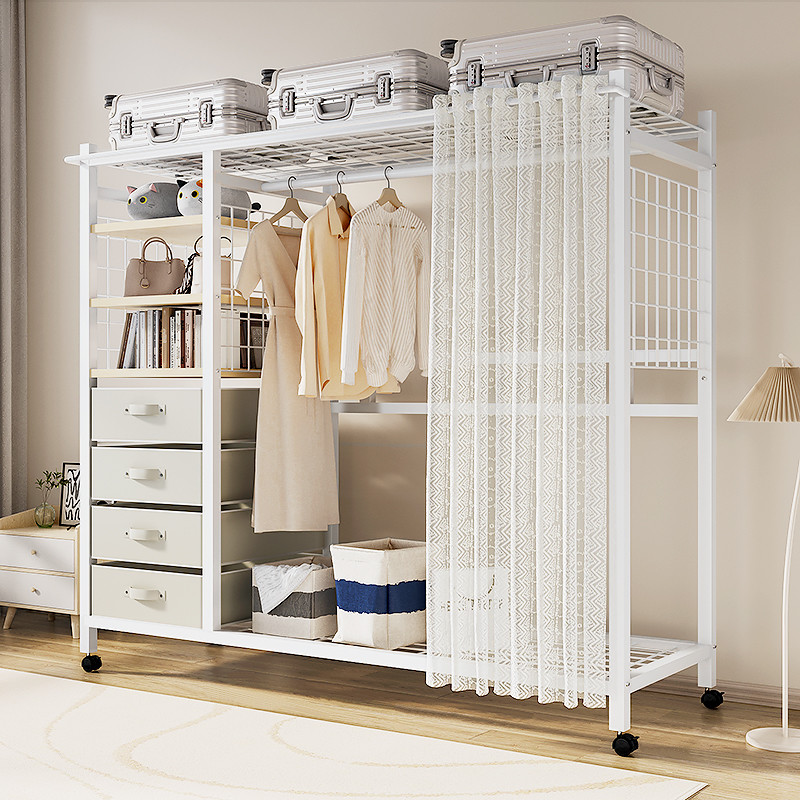 挂衣架卧室家用落地衣帽简易结实耐防尘置物出租房小户型开放衣柜