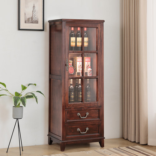 中式实木靠墙酒柜简约单门玻璃书柜餐厅柜客厅收纳储物展示柜