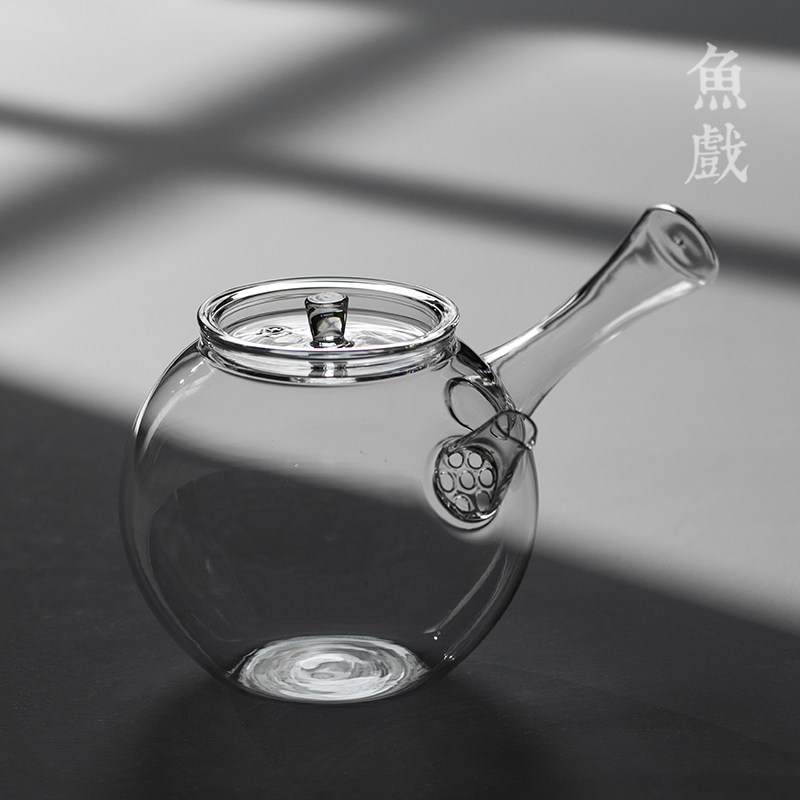 手工玻璃茶具泡茶壶 501-600ml中式纯色耐高温大容量侧把壶