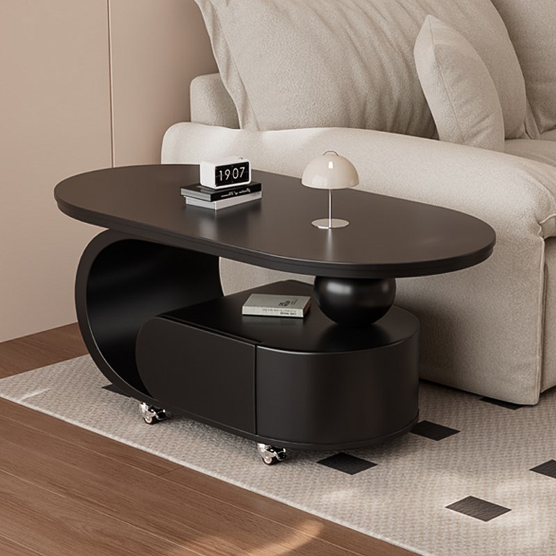 奶油风新款客厅家用现代简约小户型可移动岩板茶几沙发边几柜带轮