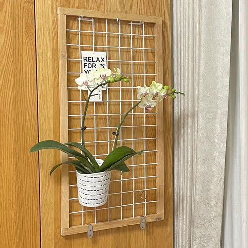 定制花架b壁挂阳台幼儿园实木挂墙面墙上免打孔网格花架吊兰悬挂