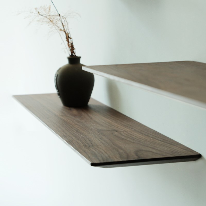 黑胡桃全实木墙上一字隔板置物架木质H客厅挂墙一字型层板墙面搁